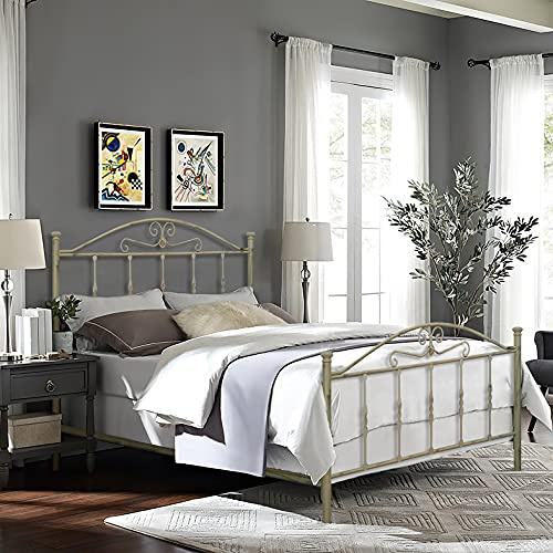 SISA srl, Struttura Letto Matrimoniale Ferro Battuto, Modello Gardenia, Colore Beige Anticato (Con Sfumature Oro), 170x120x195 cm, 100% Made in Italy