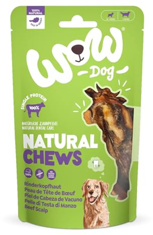 WOW Friandises à mâcher I 100 % cuir chevelu de bœuf séché I Article à mâcher aux protéines pour chiens I Complément alimentaire I Soin dentaire (1 x 350 g)