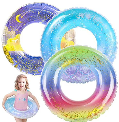 Pool Floats Kids 3 Pack, Inflatable Swim Rings for 4-10 Years Old GirlsPool Tubes Toys, Pool Floats Ring Toys, Summer Beach Swimming Pool Floats Party Supplies