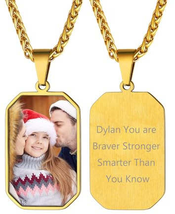 Supcare Collana con Foto Personalizzata, Stile Ottagonale Ciondolo Portafoto per Donna Uomo, Oro con Incisione - Idee Regalo