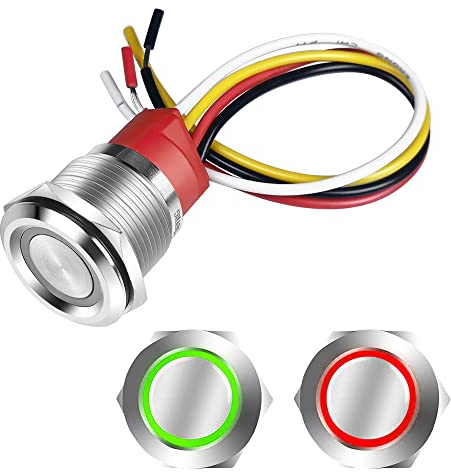 Gebildet Berührungsschalter DC 6V-36V/5A, Wasserdicht IP67 Rastschalter Berührungstaste, Grüne & Rote LED Geeignet für 7/8 22mm Montagebohrung