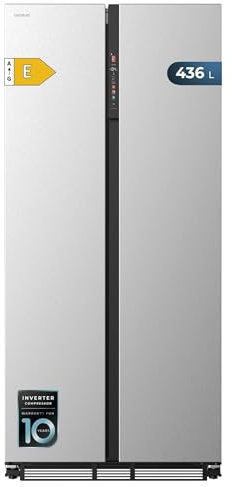 Cecotec Frigorífico Americano Semi Integrable de 436L Total No Frost Bolero CoolMarket SBS 436 SBI Inox E. Compresor Inverter Bajo Consumo, 184,8 x 84,4 m, Interior Premium Gris, Cajón Convertible