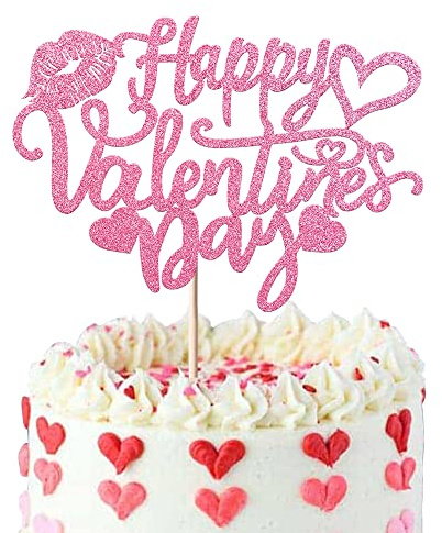 1 Stück Happy Valentine's Day Kuchen Topper mit Lippen Liebe Herz Valentine Kuchen Picks Valentinstag Kuchen Dekorationen für Valentinstag Thema Hochzeit Geburtstag Party Kuchen Dekorationen Pink