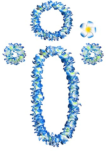 duoyif Luau blomsterkrans, 5 st Hawaii Party Blomma Halsband, Leis krans Blomhalsband Halsband Band Armband Hårspännen, För Festen Karneval Rave, 105 cm, Polyester