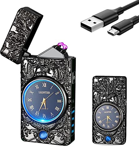 GADATOP Drache Elektrisches Bogenfeuerzeug Mit Uhrendesign - USB-Sturmfeuerzeug, Plasma, Winddicht für Camping und Exploration (Schwarz)