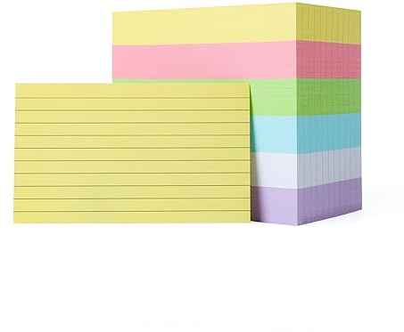 Index Cards Colored Study Cards, 600PCS Flash Cards 6 Neon Colors 3x5 One Ruled Side for School Office Learning Note Taking