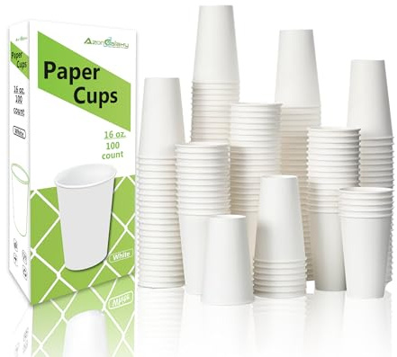 100 X 16oz Premium Quality Paper Cups, 450ml White Disposable Cups, Eco Friendly Paper Cups For Hot and Cold Drinks, Disposable Coffee Cups for Home, Office, Café, Work, Parties, Outdoors