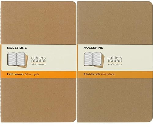 Moleskine Cahier Journal, Set 3 Quaderni con Pagina a Righe, Copertina in Cartoncino e Cucitura a Vista, Colore Marrone Avana, Dimensione Large 13 x 21 cm, 80 Pagine (Confezione da 2)
