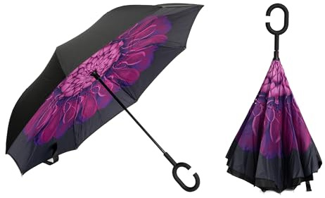 Braty Decorations Seitenverkehrter Stockschirm, Innovativer Regenschirm, Doppelschichtiger Regenschirm, Umgekehrter Regenschirm, Regenschirm mit C-förmigem Griff