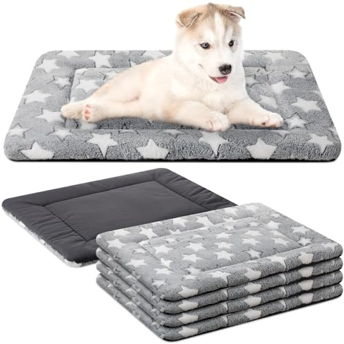VitalCozy 4 Pcs Dog Crate Pads, Ultra Soft Warm Washable Anti-Slip Kennel Bed Mat for Pets, Reversible, Replaceable, Cozy Cage Liner for Small Medium Large Dogs and Cats(18 x 24 x 1.6 Inch,Gray)