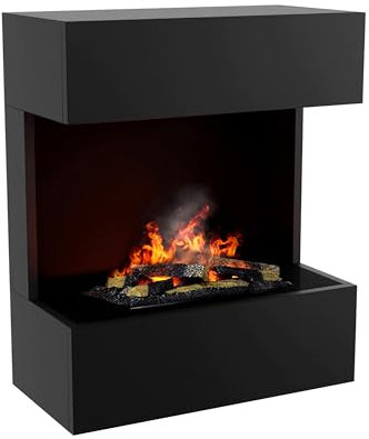 KAMINLICHT Wasserdampf Kamin FREYTAG (Standkamin) - Elektrokamin mit realistischen LED 3D-Flammen, Knistereffekt & Fernbedienung, 60x72x30 cm - Opti-Myst 400 Elektro Kamin mit Holz-Deko, Schwarz