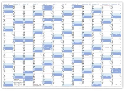 XL Wandkalender DIN A1 2027 blau, nass abwischbar Format 59,4 x 84,1cm Jahresplaner Wandplaner Kalender werden gerollt versendet