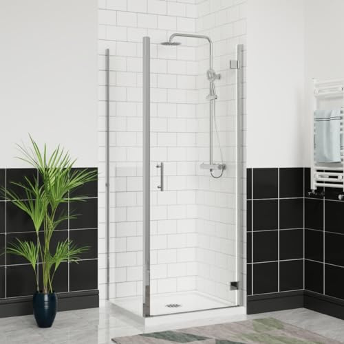 Aquariss Shower Enclosure Hinged Door with Side Panel Chrome 760x760mm | Brass Hinges, Stainless Steel Handle, Aluminum Frame, Toughened Easy Clean Glass, Reversible, Wall Adjustment, Seal Strips