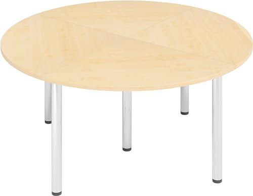 bümö Konferenztisch Kreis-Form 160x160 cm großer Besprechungstisch rund in Ahorn, Besprechungstisch mit Chromfüßen, Meetingtisch für 4 Personen, Tisch für Besprechungsraum & Meeting