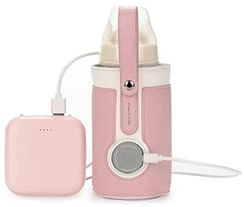 Bottle Warmer Bag, 3 Temperature Adjustable Portable Baby Milk Bottle Warmer with Data Cable for Home and on The Go (Pink)