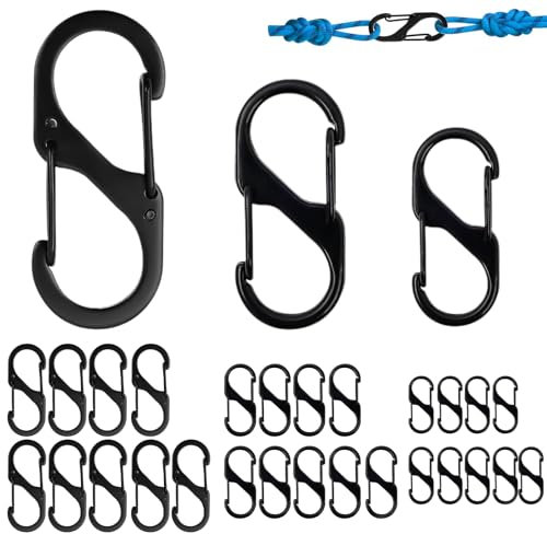 DALAETUS 30 Pezzi Moschettone a Forma di S Set, Portachiavi a Doppia Apertura da, Ganci per Attività All'aperto, Campeggio, Escursionismo, Viaggi (50mm/40mm/32mm)