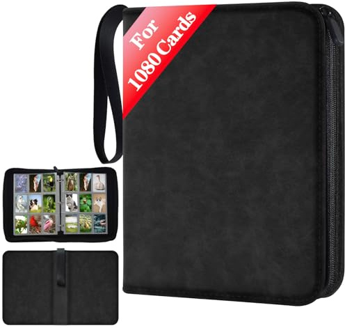 JUSONEY Raccoglitore Carte, 9-sided Album Porta Carte per Fino a 1080 Carte, Album Carte con Cerniera Raccoglitore Porta Carte da Collezione di Giochi (Nero)