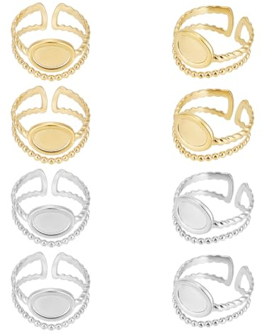 UNICRAFTALE 8 Stk 2 Farben Fingerring Rohlinge Gold Ringlünetten Rohlinge Edelstahl Verstellbare Leere Cabochon Ringeinstellungen Ringe Basis Kit Ringbasis Zubehör Für Die Ringherstellung