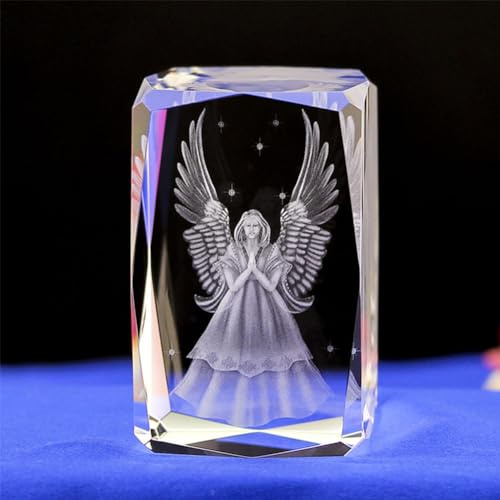 KGADRX Cadeaux en Cristal 3D pour Femmes et Hommes, Ange Gardien, Cube en Verre de Cristal, Sculpture gravée, Cadeaux pour décoration d'étagère de Bureau