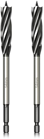 Meccion Professional Holzbohrer 14mm x 165mm x 2Pcs Schneckenbohrer Selbstvorschub mit 1/4 Zoll Sechskantschaft Holzarbeiten Schlangenbohrer