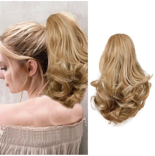 Cybelleza Hårförlängningar, fläta, hårdel, klämma i ponytail Extensions Claw hästsvans, hårförlängning, billig, som äkta hår, vågigt, lockigt konsthår, 30 cm, sandigt blont och naturligt blont