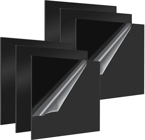 GBACHOOSE 6 Pcs Black Acrylic Sheets, 3mm Black Gloss Acrylic Plastic Sheet, Square Acrylic Sheet Signs for Sign, DIY Craft, Display (200x 200mm)