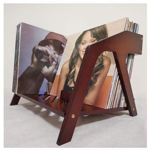 Schallplattenhalter aus Bambus, stilvolles Stuhl-Design, hält bis zu 80 12-Zoll-LPs, elegante Schallplattenaufbewahrung, CD- und Zeitschriftenständer, Buchhalter (Braun)