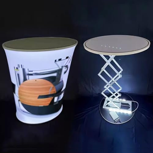 Messe Theke Empfangstheke Hebepodest-Messetheke mit LED-Licht, Individuell Anpassbarer Messestand für Ausstellungen, Tragbarer, Zusammenklappbarer Promotion-Thekenständer(Elliptical,1pc)
