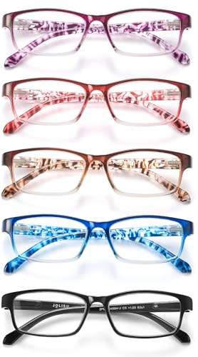 JOLISU Lesebrille Blaulichtfilter Damen Herren 5er Pack - Ultraleichte Lesebrillen mit Federbügel, Komfortabel | Brillen(1.75)