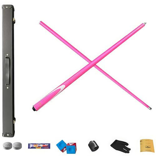 HYQNG Professionelle Snooker-Queues, 1/2-gelenkige Pool-Queues mit Hartschalenetui und Kreide, 58-Zoll-Billard-Queue-Stick aus Kohlefaser für Billard-Fans pink 9.5mm