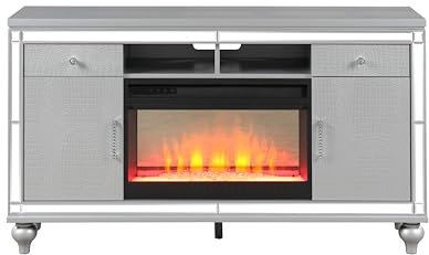 RAABYU Meuble TV Sterling avec Foyer électrique en Argent