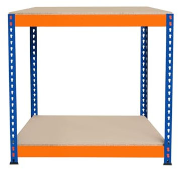 Garage Workbench S-Rax 2 Shelf 90cm x 45cm x 90cm Workstation Heavy Duty Steel Chipboard 300kg Capacity Per Shelf Adjustable Layout Boltless Assembly Rubber Feet Reinforced Support Bar Warehouse