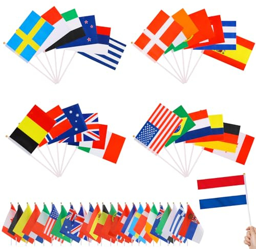 Drapeau, RosyFate 24 Pièces Drapeaux du Monde, Petit Drapeau, Decoration Jeux, avec Poteau, pour Événements Sportifs, Festivals, Décoration