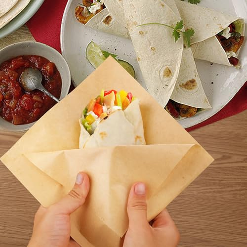100pcs Triangle Paper Bag for Food Wrapping, Disposable Burger Sandwich Bread Snacks Greaseproof Wrapping Paper Bag No Need to Fold (15x15.2cm)