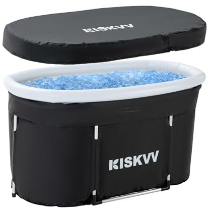 Vasca da Bagno Ovale, KISKVV 115x55x57cm Vasca da Bagno Pieghevole per Atleti, Vasca di Recupero Ghiaccio Isolata, Vasca Crioterapia Mobile con Coperchio per Esterni Giardino o Doccia Spa (Ice Tub)