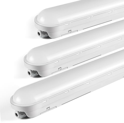 TONFFI 3 Stück Feuchtraumleuchte LED 120CM, 4000K Neutralweiß Feuchtraumlampe Komplett, IP65 Verknüpfbar Kellerlampe für Garage Werkstatt Büro