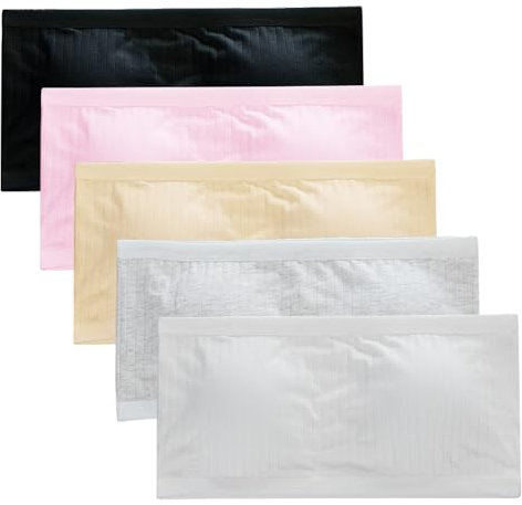 Amexo 5 Pezzi Reggiseno a Fascia Senza Spalline Lingerie Senza Tracce Reggiseno a Coppa Piena Traspirante Senza Spalline Bralette con Cuscinetti Rimovibili per Adolescenti Ragazze 13-18 Anni