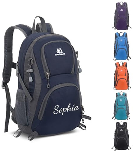 Personalisierte Kinderrucksack Jungen und Mädchen für 3-8 Jahre, Komfortabler 12L Wanderrucksack Kinder mit Gestickt Namen, Faltbarer Wasserdicht Sportrucksack Kinder Rucksack Wandern (Dunkelblau)
