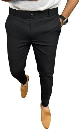 Oanviso Pantalon Costume Homme Habillé Chino Slim Fit Tailleur Pantalon Smoking Casual Formal Business Élégant Coupe Ajustée Pantalon Bureau De Travail Uni Classique Jogging Noir-01 M