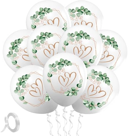 20 Piezas Globo de Boda 12 Pulgadas, Globos con Corazones Alrededor de Eucalipto para Casamentos Valentín Decoración