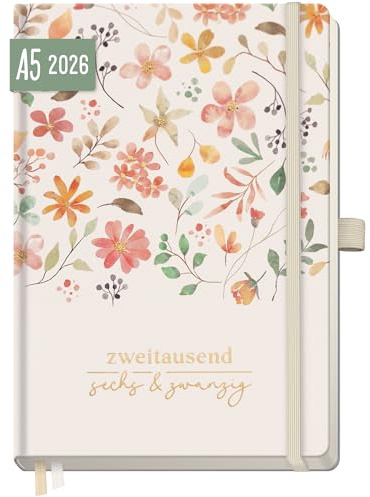 Häfft® Wochen-Notiz-Kalender 2026 A5 Wild Blossoms Buchkalender, Planer Notiz-Timer, Terminplaner, Wochenkalender, Organizer, Terminkalender mit Einstecktasche - nachhaltig & klimafreundlich