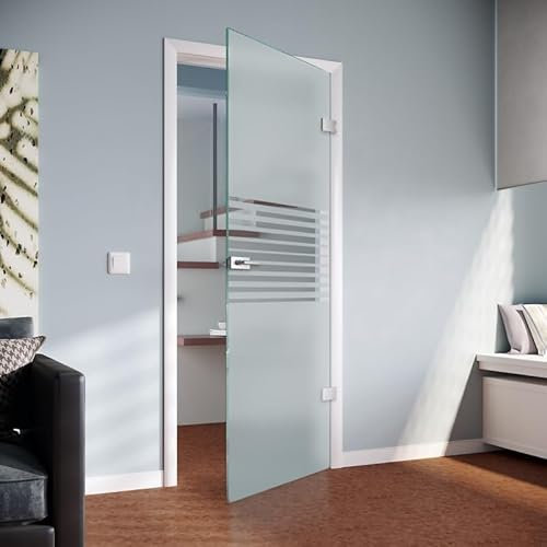 Grazioso ESG Glasdrehtür Innentüren Zimmertüren für Innenräume, Badezimmer, Korridore, Eingangsbereiche, Geschäftsräume (Weißglas 8 mm, Breite x Höhe: 834 mm x 1972 mm)