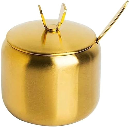 FHRKA Tarro de condimentos de Acero Inoxidable Azucarero Decorativo Recipiente de Especias Multiusos Azucarero de Acero Inoxidable Almacenamiento de Tarro de Especias (Brass)