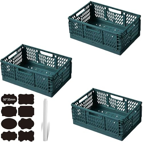 CNKHDZ 3 Stück Klappbox Klappkiste Grün 30×20×12 cm Klappboxen Faltbar Stabil Klappkorb Faltbar Klappkorb Aufbewahrungsbox Boxen Aufbewahrung für Küche,Arbeitszimmer,Büro