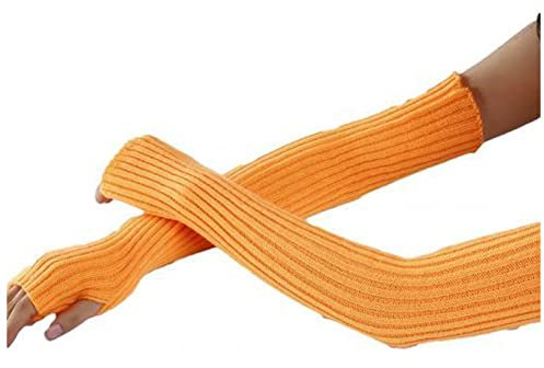 SHUAICJ Manga Brazo Protección Solar Guantes sin Dedos de Manga Larga de la Manga de Las Mujeres Calentadores de Brazo de Punto Caliente Manga De Brazo De Protección Solar(Orange)