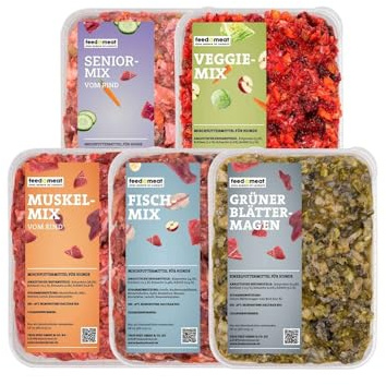 Barf-Seniorpaket – 22 Schalen Frostfutter – Speziell für ältere Hunde mit Kräutern, Ölen und Gemüse sowie Obst in den Fertigmixen