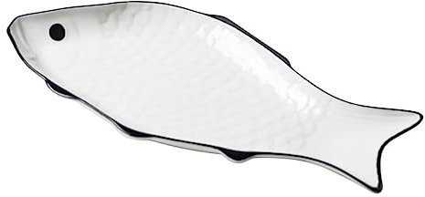 Garneck Fish Steaming Plate Medium Size Ceramic Food Storage Plate Microwave Oven Steamer for Kitchen Serving and Steamed Fish Dish