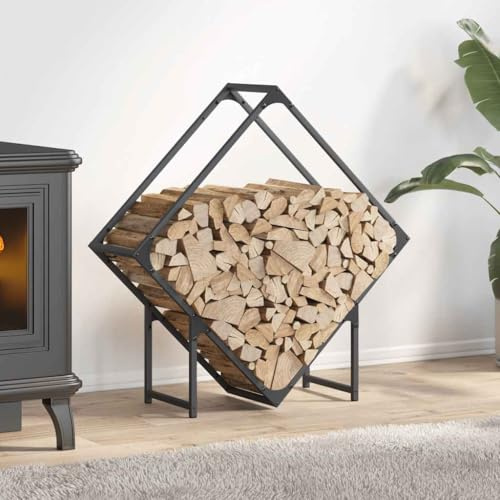 Homgoday Rastrelliera per Legna da Ardere Antracite 80x25x80 cm, Portalegna da Interno, Portalegna da Ardere, Porta Legna per Camino, Legnaia da Interno, Impilabile Stufa Ripiano Legno