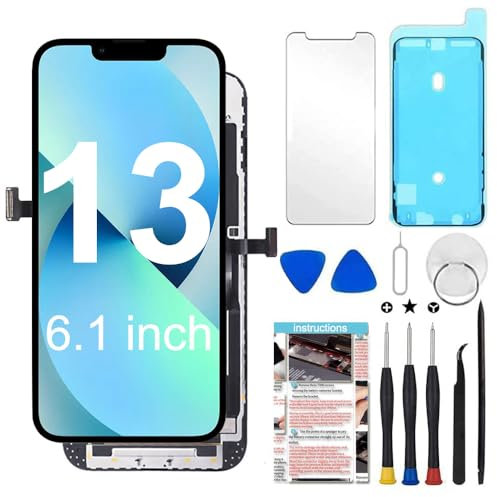 TSIOFO Écran pour iPhone 13 6,1 Pouces,LCD Display pour iPhone 13 Ecran Tactile Digitizer Assembly avec Kit De Réparation Complet + Protecteur D'écran,Modèle A2482,A2631,A2633,A2634,A2635