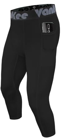 VanKee Pantalon De Compression 3/4 avec Pochepour Hommes Legging De Sport à Évacuation d'Humidité Séchage Rapide Base Layer Long Tight Conçu pour Basket-Ball Football Et Fitness